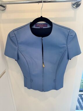 Ralph Lauren Blue Short-Sleeve Leather Blazer